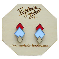 Classic Geometric Stud Earrings - Red/ Blue/ Bronze