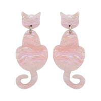 Cat Dangle Earrings - Baby Pink Shimmer Marble