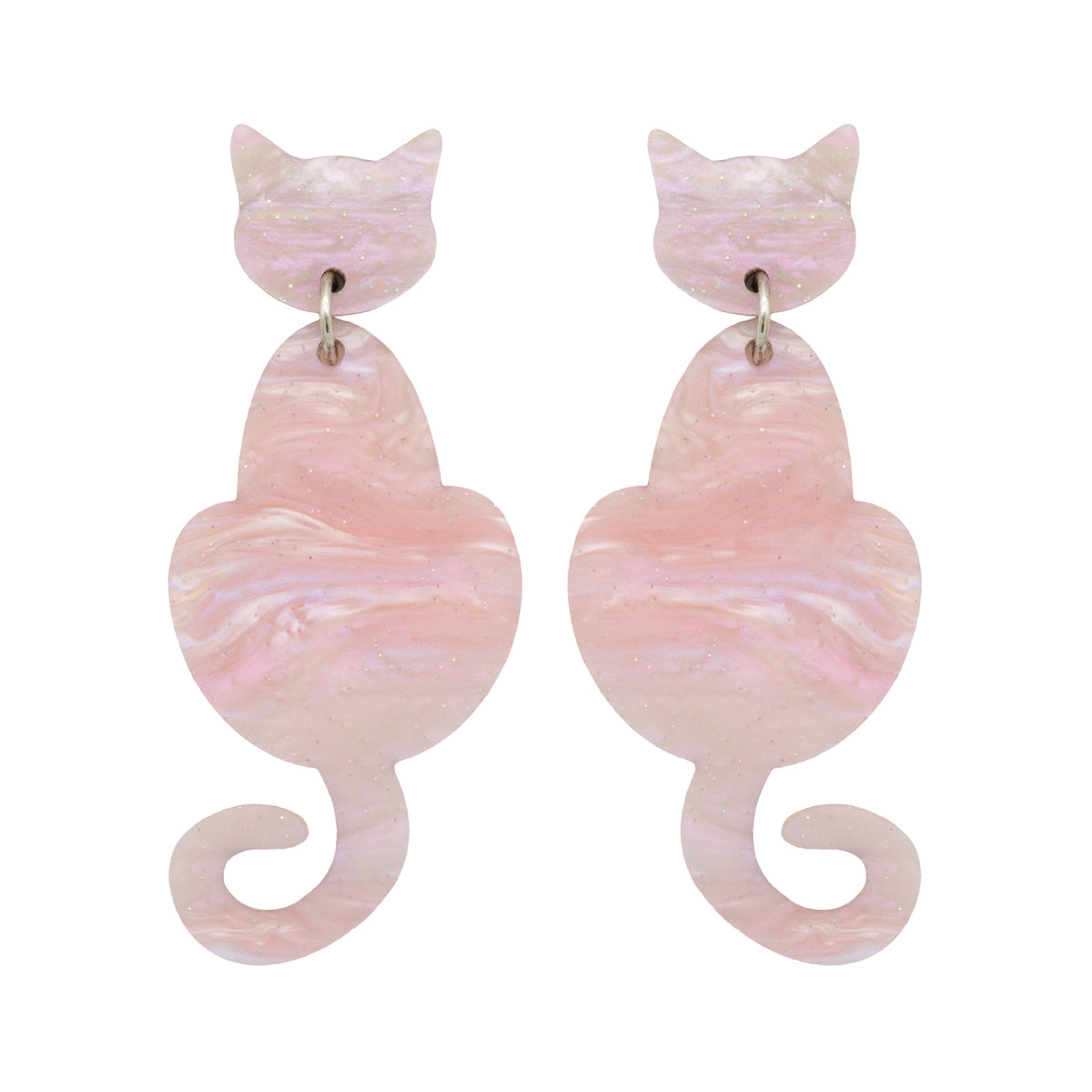 Cat Dangle Earrings - Baby Pink Shimmer Marble