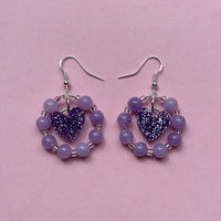 Beaded Crystal Heart Dangle Earrings