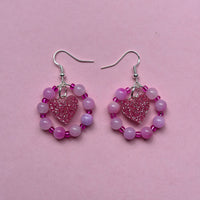 Beaded Crystal Heart Dangle Earrings