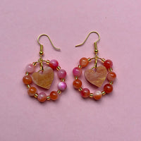 Beaded Crystal Heart Dangle Earrings
