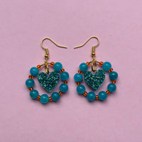 Beaded Crystal Heart Dangle Earrings
