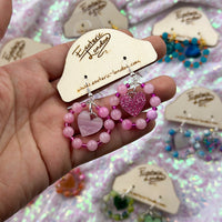 Beaded Crystal Heart Dangle Earrings