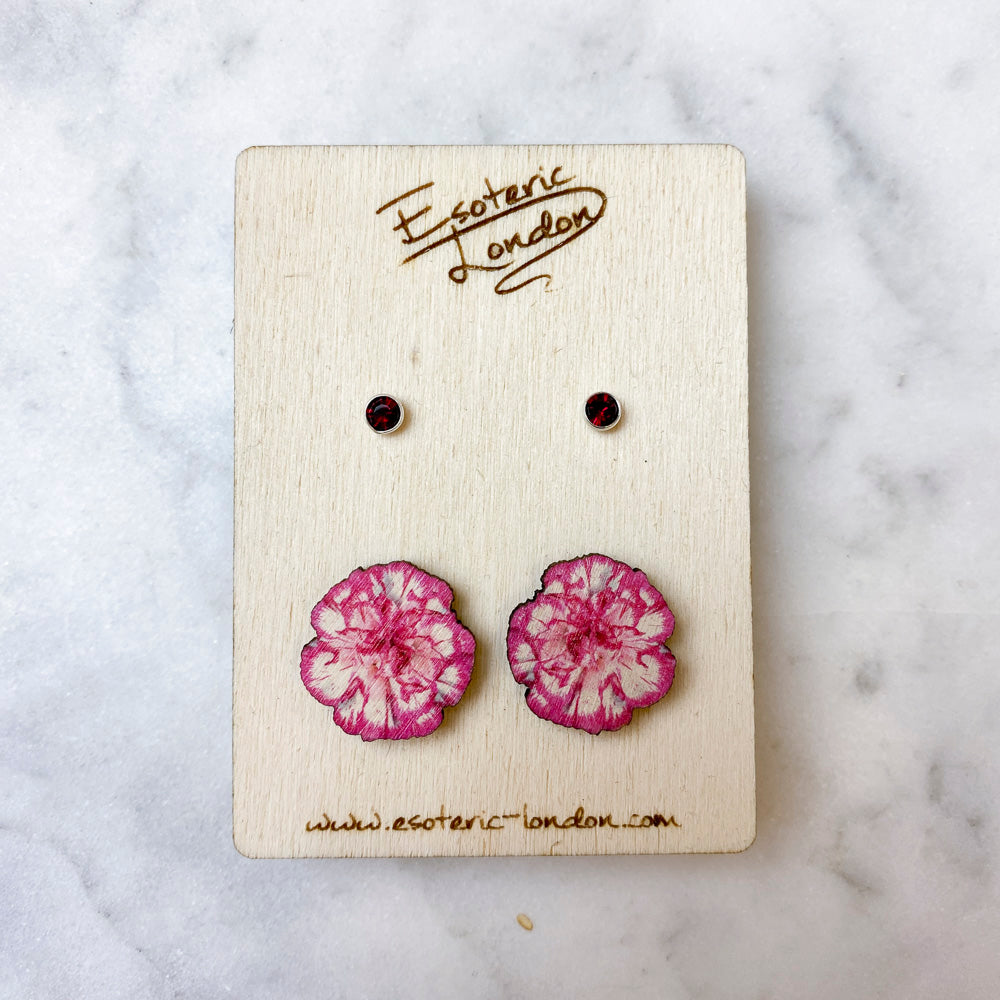 Birth flower & birthstone stud earring set