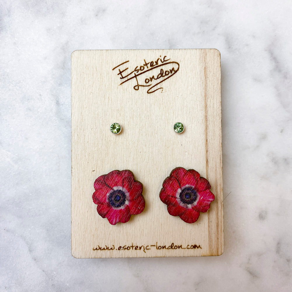 Birth flower & birthstone stud earring set