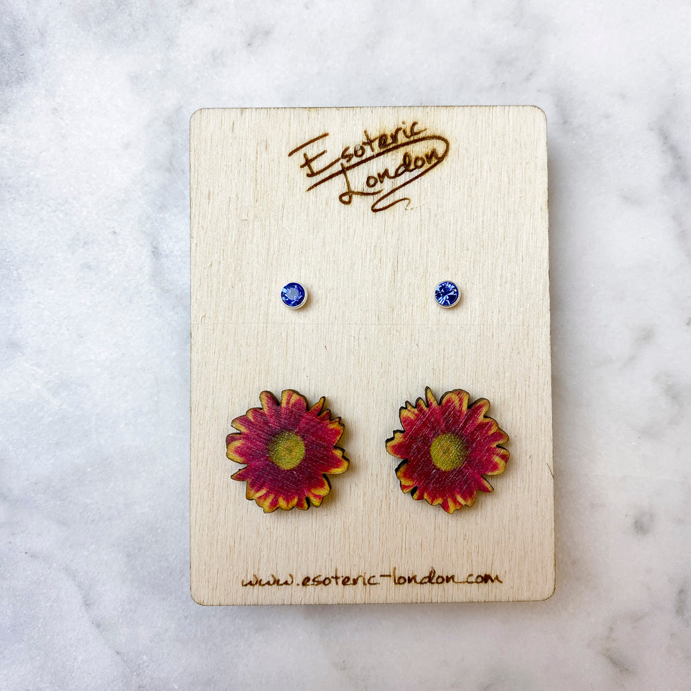 Birth flower & birthstone stud earring set