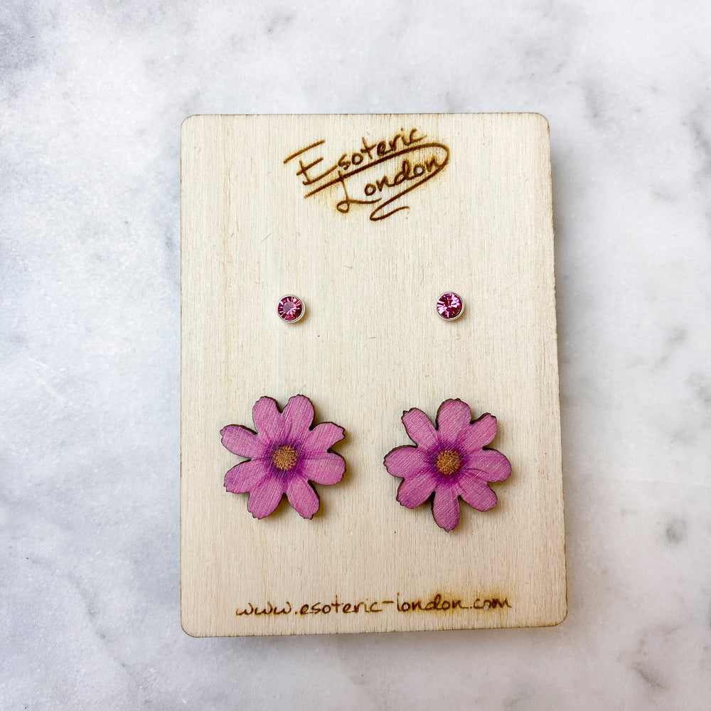 Birth flower & birthstone stud earring set