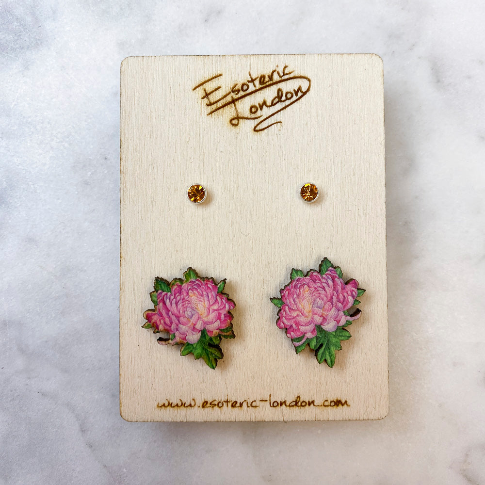 Birth flower & birthstone stud earring set