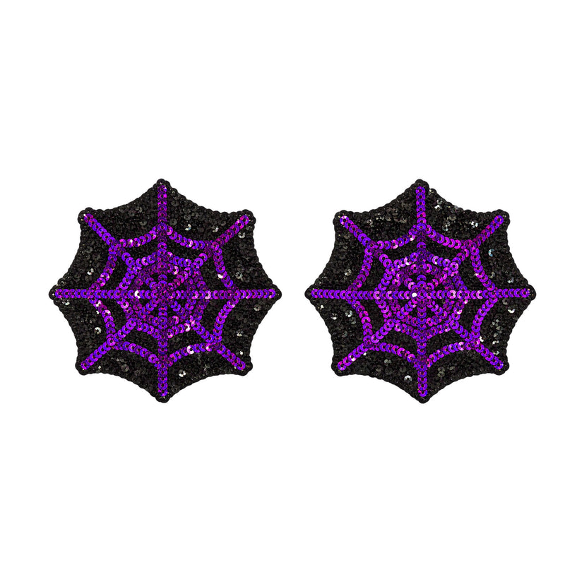 Tit Sticks (Nipple Covers) - Purple Sequin Spiderwebs by Esoteric Dreamland