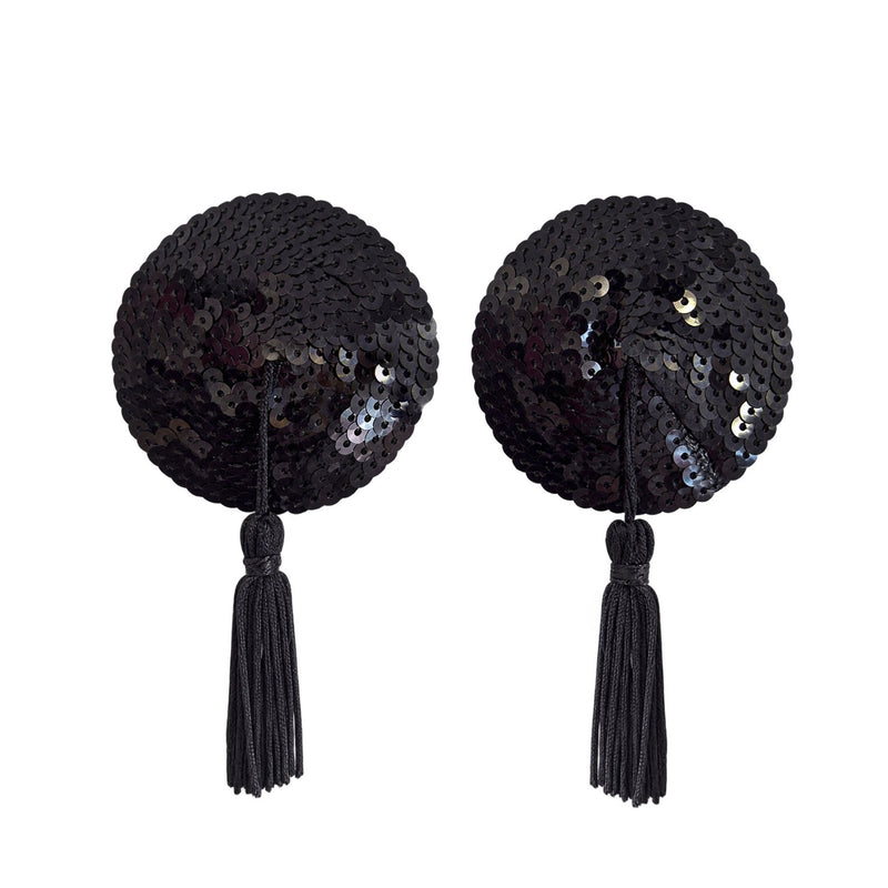 Tit Sticks (Nipple Covers) - Black Sequin Circles with Tassels by Esoteric Dreamland
