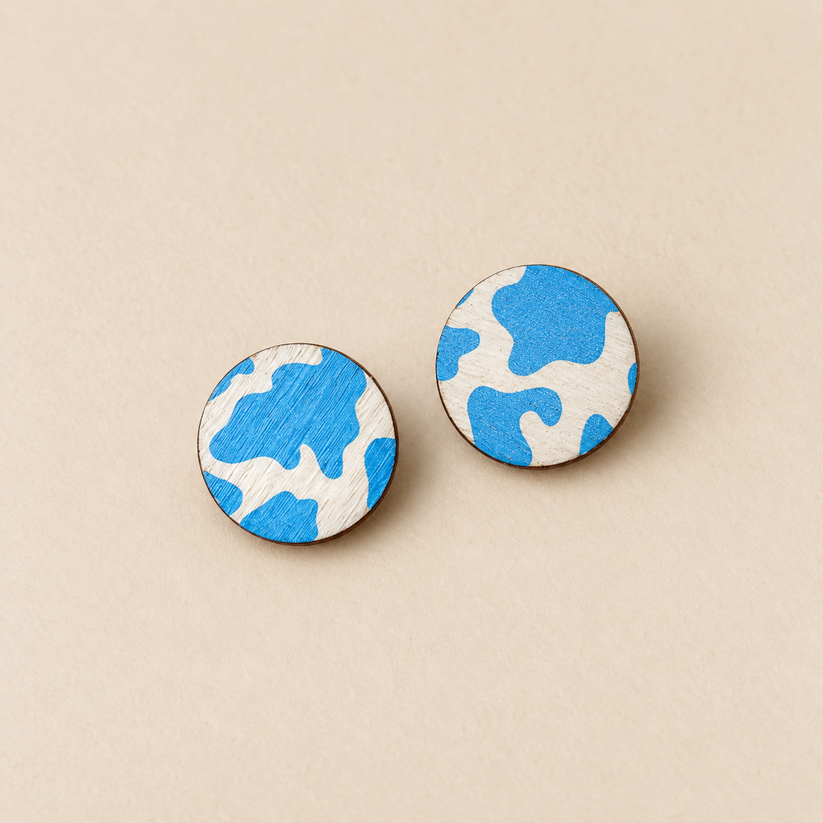 Wild Blue Cow Print Stud Earrings
