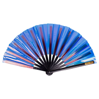 Iridescent Giant Hand Fan With Black Bamboo Handle - Blue