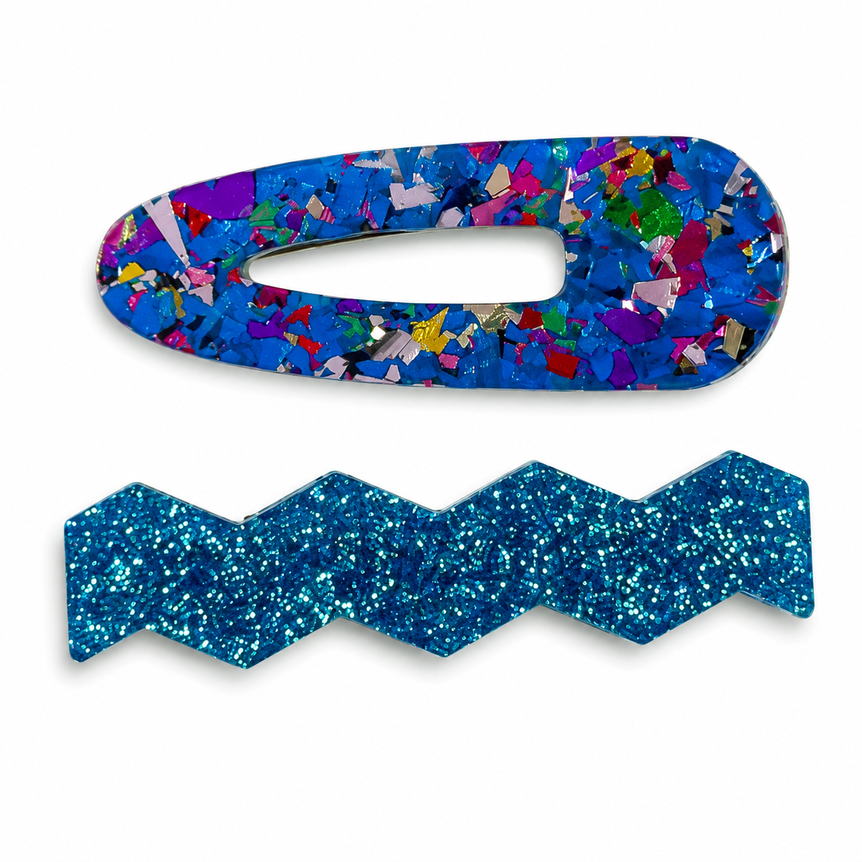 Confetti & Zig Zag Disco Hair Clips - Blue
