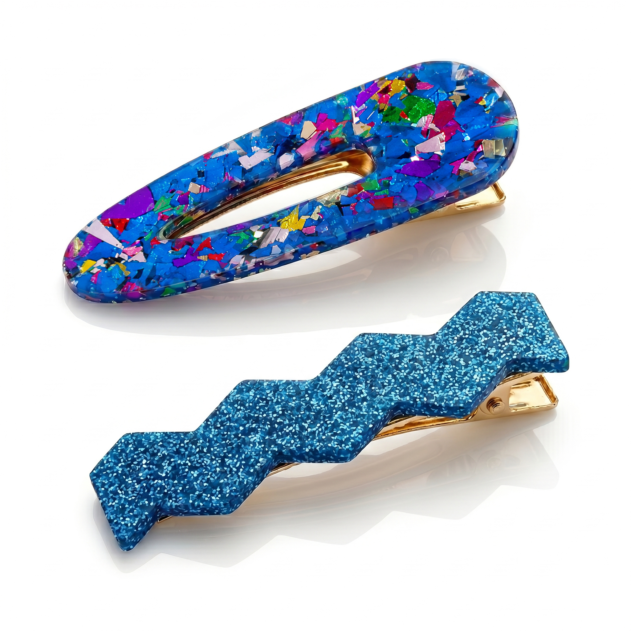 Confetti & Zig Zag Disco Hair Clips - Blue