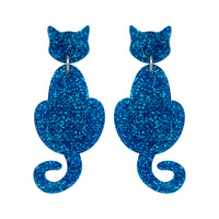 Cat Dangle Earrings - Blue Glitter