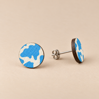 Wild Blue Cow Print Stud Earrings