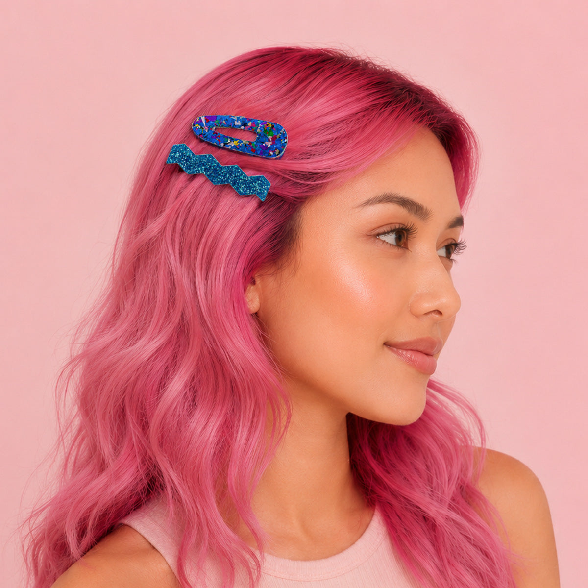 Confetti & Zig Zag Disco Hair Clips - Blue