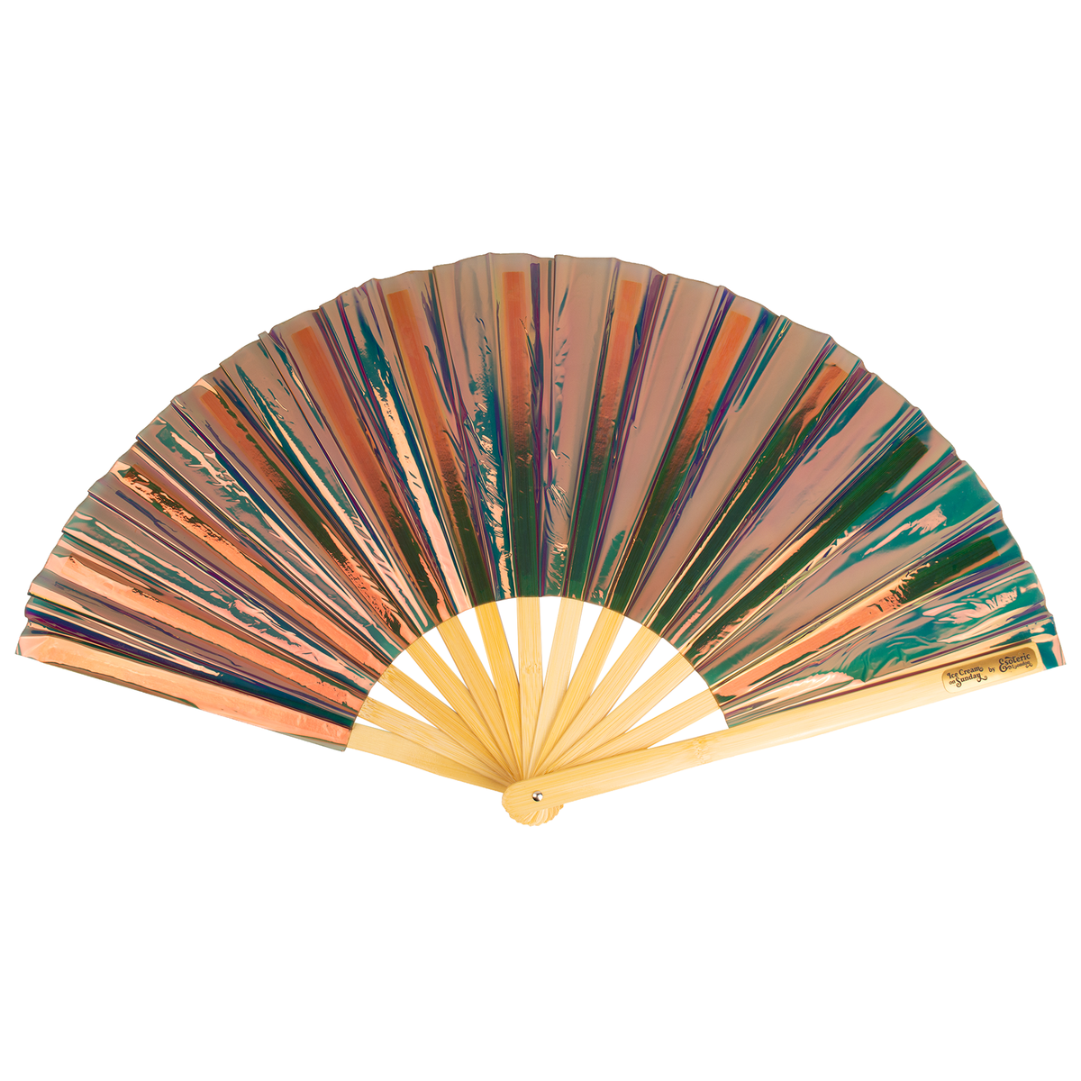 Iridescent Giant Hand Fan With Natural Bamboo Handle - Bronze