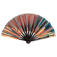 Iridescent Giant Hand Fan With Black Bamboo Handle - Bronze