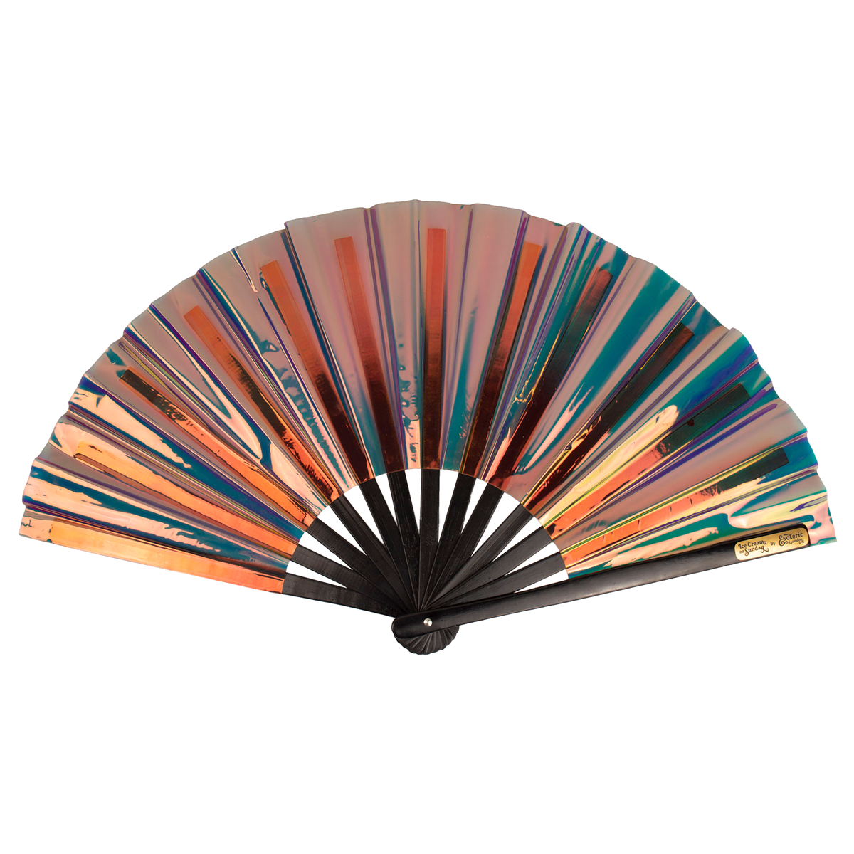 Iridescent Giant Hand Fan With Black Bamboo Handle - Bronze