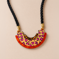 Wild Orange Leopard Print Statement Bib Necklace