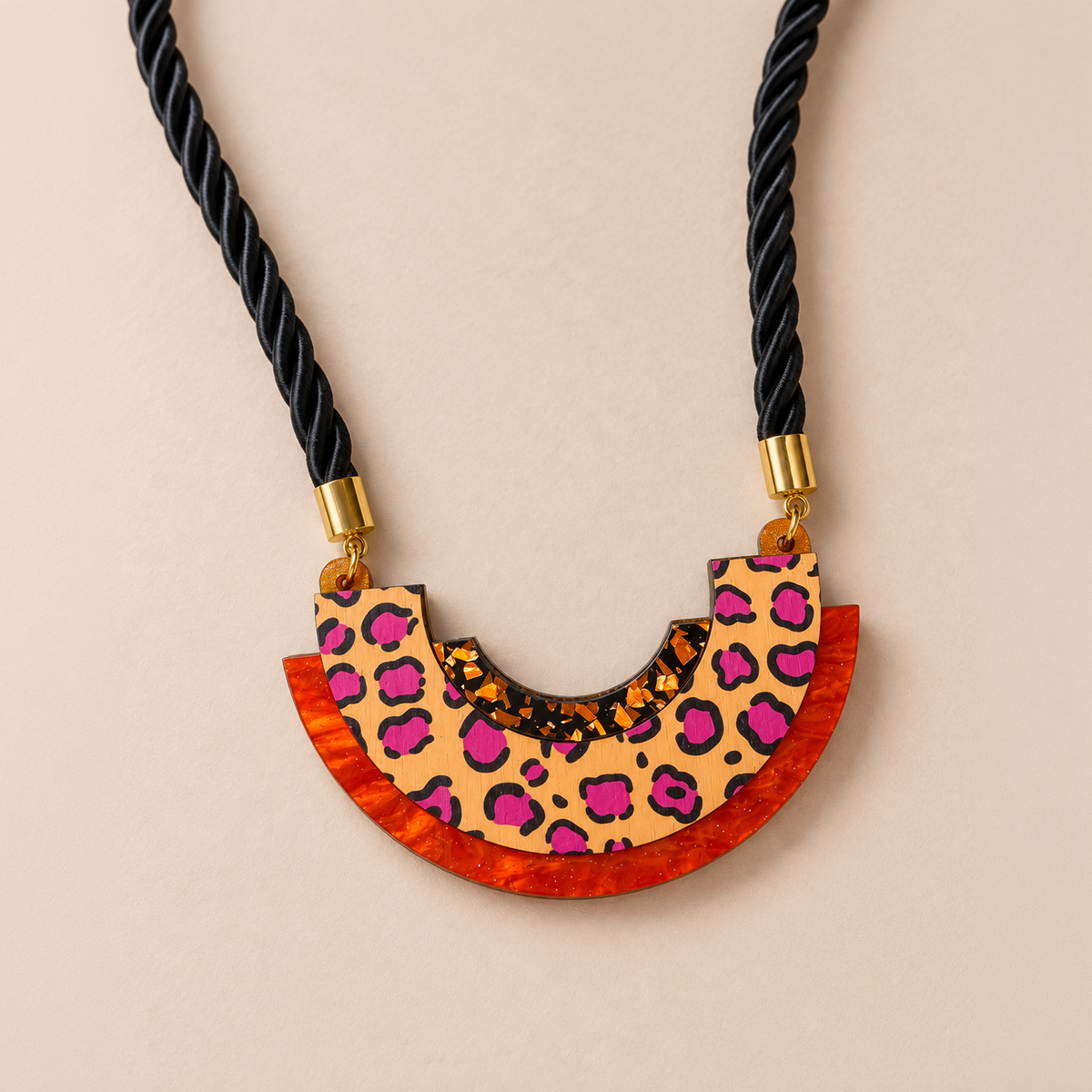 Wild Orange Leopard Print Statement Bib Necklace