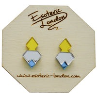 Classic Geometric Stud Earrings - Yellow/ Silver/ Blue
