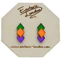 Classic Geometric Stud Earrings - Orange/ Green/ Purple