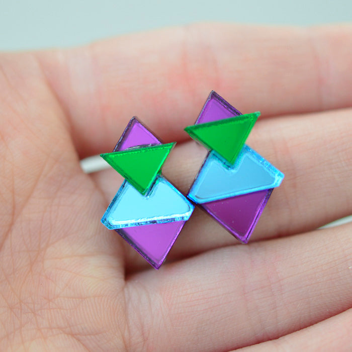 Classic Geometric Stud Earrings - Purple/ Green/ Blue