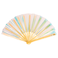 Iridescent Giant Hand Fan With Natural Bamboo Handle - Clear Unicorn Blue