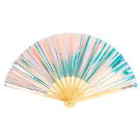 Iridescent Giant Hand Fan With Natural Bamboo Handle - Clear Unicorn Lilac