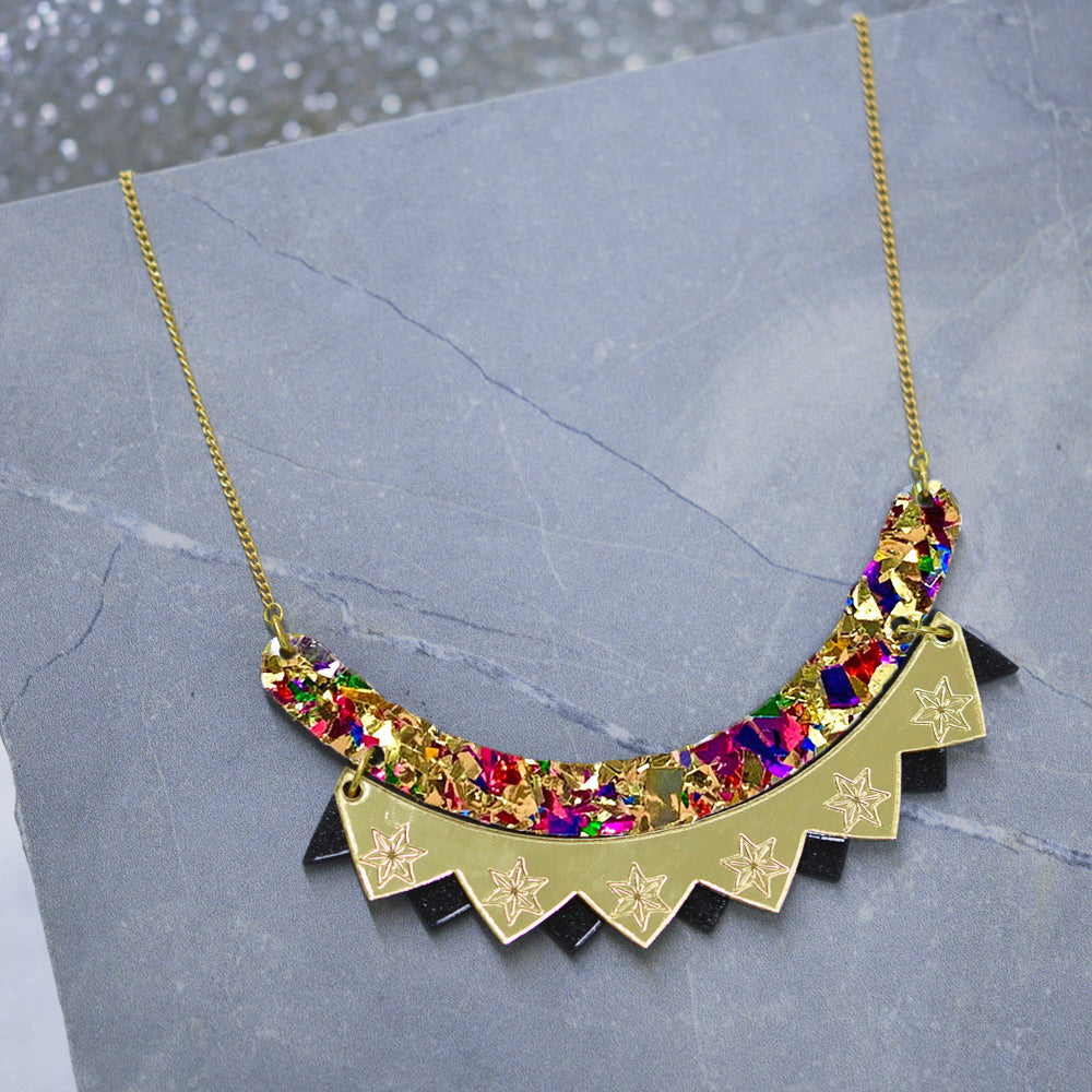 Colour Pop Bib Necklace - Black & Gold