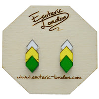 Classic Geometric Stud Earrings - Silver/ Yellow/ Green