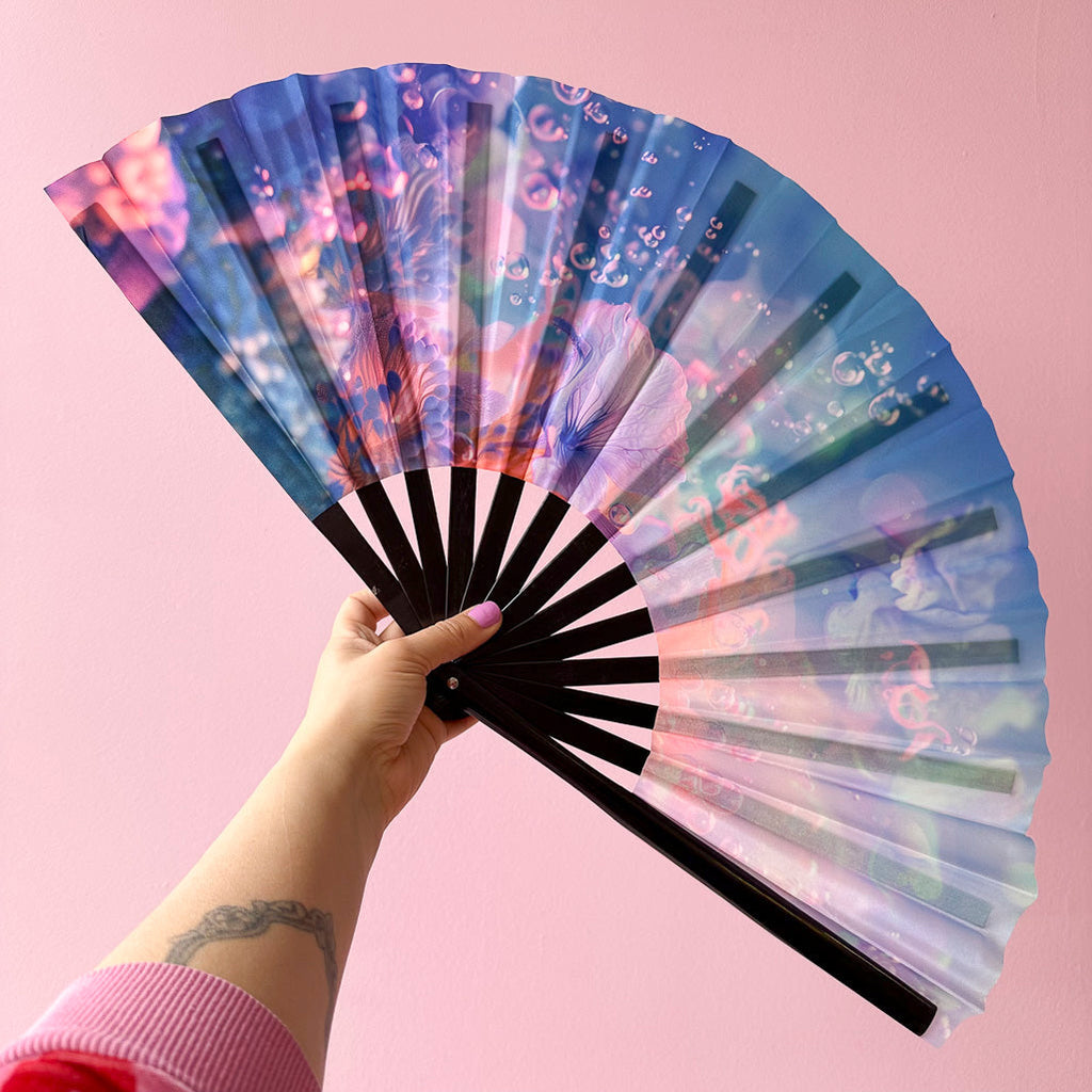 Giant Clacking Hand Fan with Magical Fantasy Sea print (Glows in UV ...