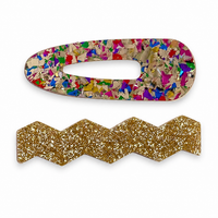 Confetti & Zig Zag Disco Hair Clips - Gold