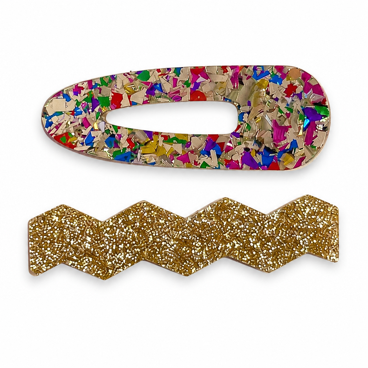 Confetti & Zig Zag Disco Hair Clips - Gold