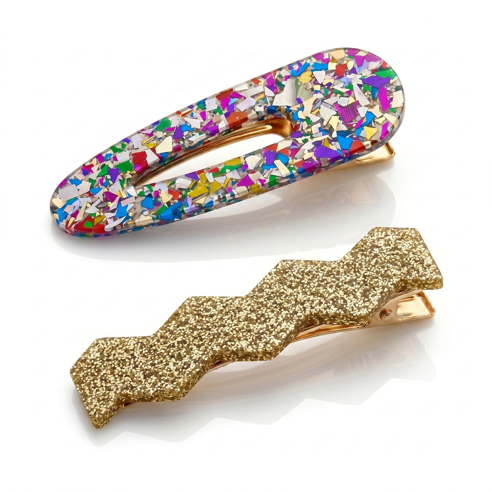 Confetti & Zig Zag Disco Hair Clips - Gold