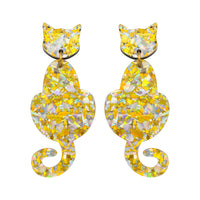 Cat Dangle Earrings - Silver/ Gold Holographic Confetti