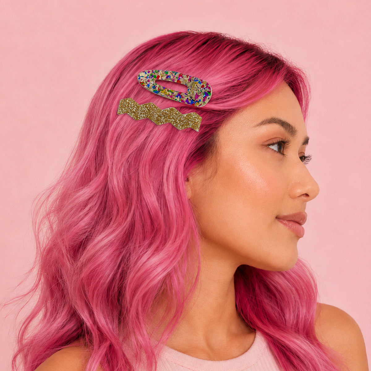 Confetti & Zig Zag Disco Hair Clips - Gold