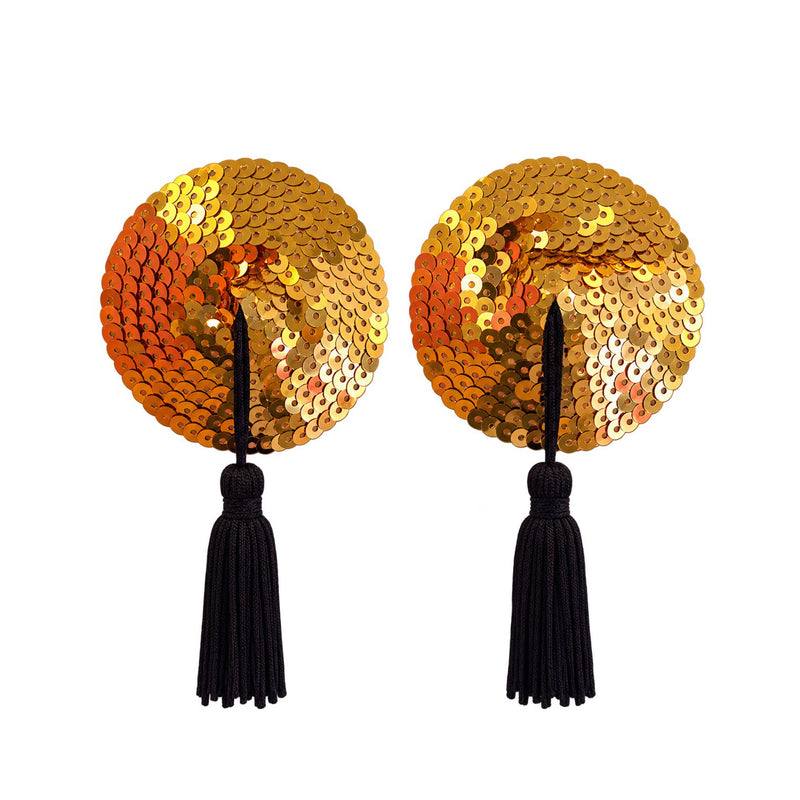 Tit Sticks (Nipple Covers) - Gold Sequin Circles with Tassels by Esoteric Dreamland