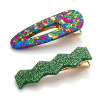 Confetti & Zig Zag Disco Hair Clips - Green