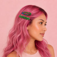 Confetti & Zig Zag Disco Hair Clips - Green