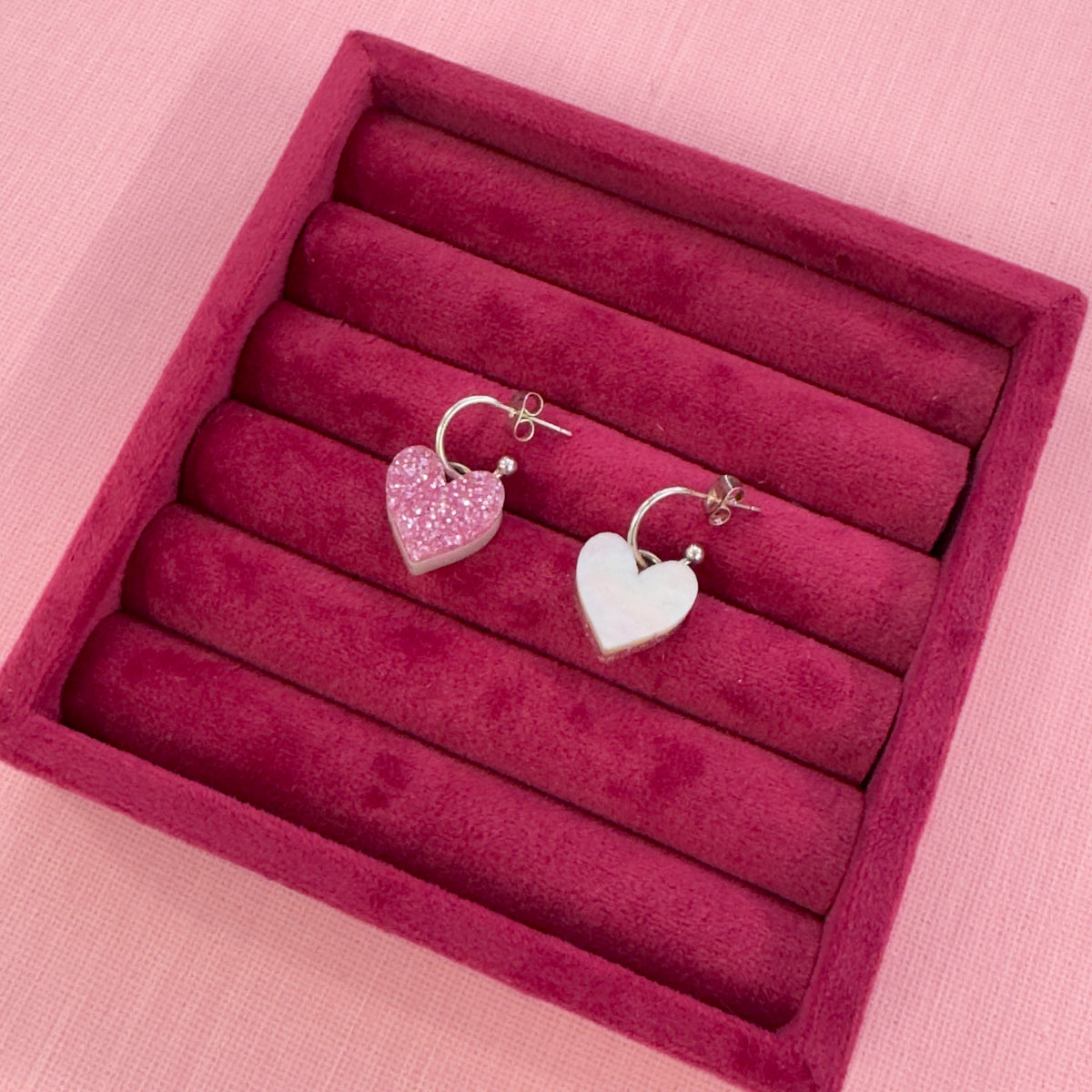 Reversible Heart Dangle Hoop Earrings - Pink *SAMPLE*