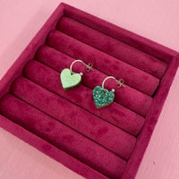 Reversible Heart Dangle Hoop Earrings - Green *SAMPLE*