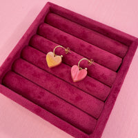 Reversible Heart Dangle Hoop Earrings - Orange/ Pink *SAMPLE*