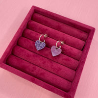 Reversible Heart Dangle Hoop Earrings - Purple *SAMPLE*