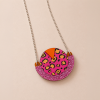 Wild Pink Leopard Print Round Pendant Necklace