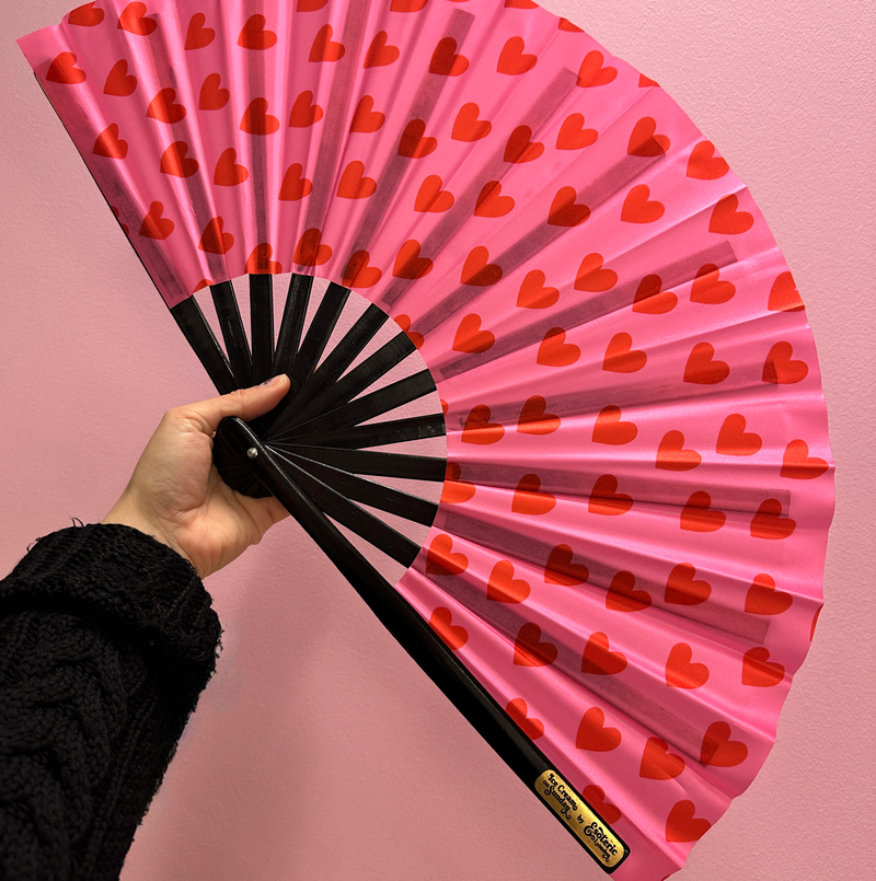 Giant Clacking Hand Fan with Pink & Red Hearts Print (Glows in UV ...