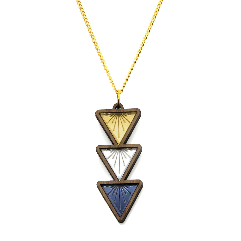 Sunburst Triple Drop Triangle Necklace *REDUCED/ SLIGHT SECONDS*